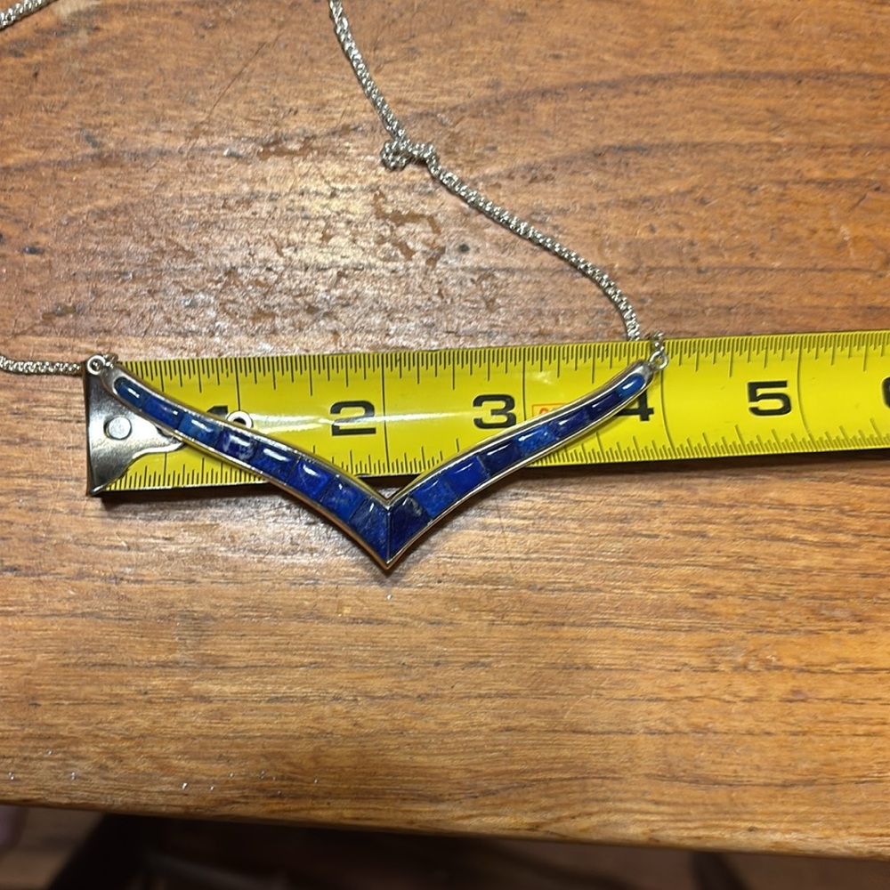 Mine finds by Jay King lapis v-shaped .925 Sterling inlaid necklace - Picture 7 of 8
